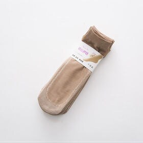 【ベージュ×5足セット】縦ライン入りおしゃれなレディースショートストッキング