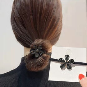 【グレー】キラキラフラワーモチーフ  ヘアゴム | シンプルなお花がモチーフなヘアゴム カジュアルからフェミニンスタイルまで