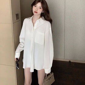 【ホワイト】ロングシャツブラウス | 羽織としても大活躍 さらっとおしゃれなシャツブラウス